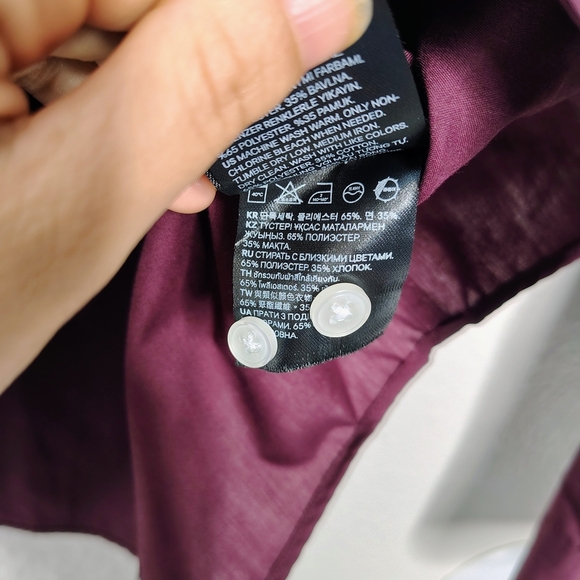 H&M Men's Burgundy Slim Fit Long Sleeve Collared Dress Shirt Sz M Cotton Blend - Picture 7 of 9